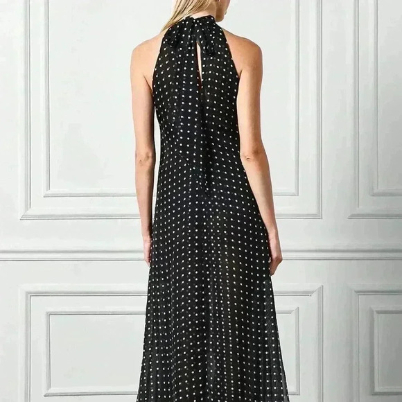 Black Elegant Women's Sheer Spot Halter Maxi Dress - Picture 2 of 5